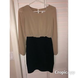 Beige/black long sleeve dress